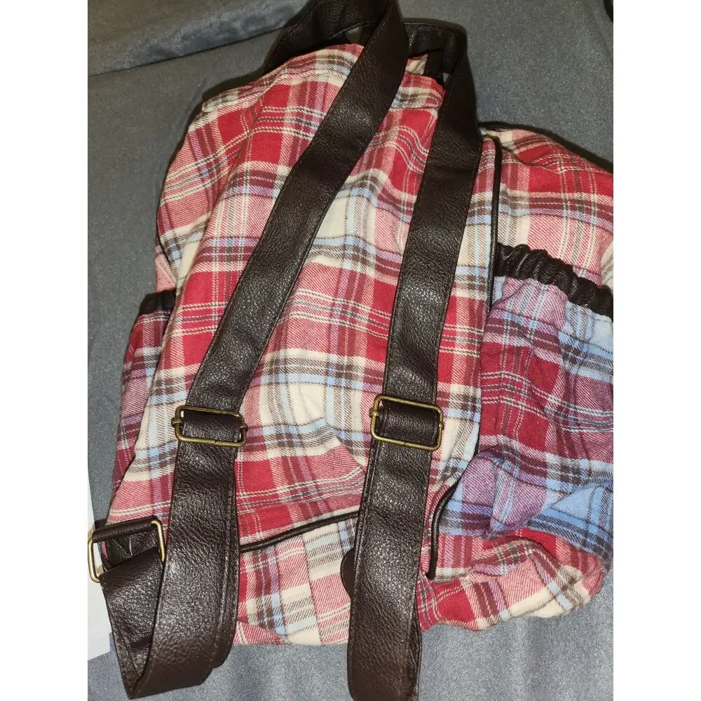 CLAIRE'S Plaid Flannel Backpack Red Faux Leather Fall School Cowgirl Farmgirl